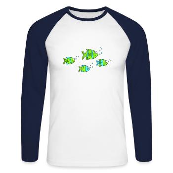 Fish Water Sea Graffiti Dessin des enfants Nature - T-shirt baseball manches longues Homme - blanc/marine - Devant - Nik (191cm)