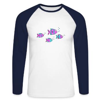 Poisson Cichlide Eau Mer Graffiti Dessin - T-shirt baseball manches longues Homme - blanc/marine - Devant - Nik (191cm)