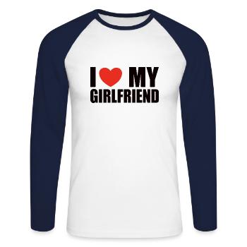 Ich liebe meine Freundin - Unisex Baseballshirt langarm - Weiß/Navy - Vorne - Nik (191cm)