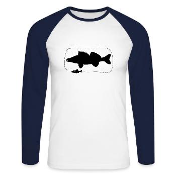 Zander mit Naturköder - Unisex Baseballshirt langarm - Weiß/Navy - Vorne - Nik (191cm)