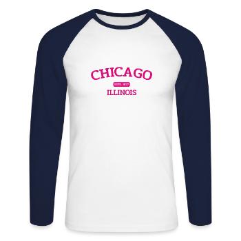 Chicago - Estd. 1837 - Illinois - États-Unis - Amérique - T-shirt baseball manches longues Homme - blanc/marine - Devant - Nik (191cm)