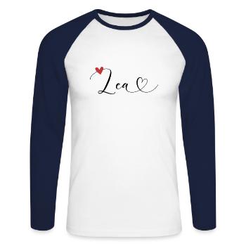 Léa Nom Prénom Calligraphie coeur - T-shirt baseball manches longues Homme - blanc/marine - Devant - Nik (191cm)