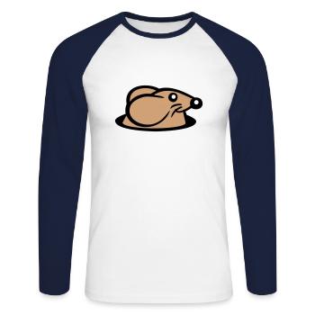 Maus Boden Loch Mauseloch Guckt Süß Lustig Comic - Unisex Baseballshirt langarm - Weiß/Navy - Vorne - Nik (191cm)