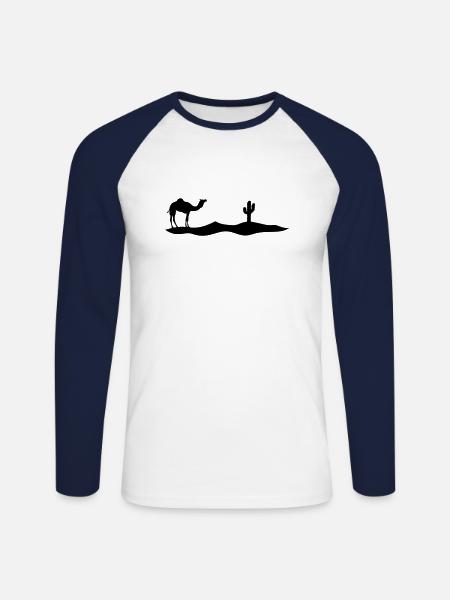 Kaktus Kamel Silhuet Omrids Sort Dromedar - Langærmet herre-baseballshirt - hvid/marineblå