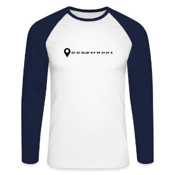 Coordonnées de Norderstedt - T-shirt baseball manches longues Homme - blanc/marine - Devant - Nik (191cm)
