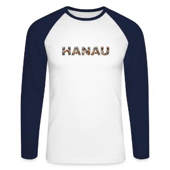 Hanau Hund - Unisex Baseballshirt langarm - Weiß/Navy - Vorne - Nik (191cm)