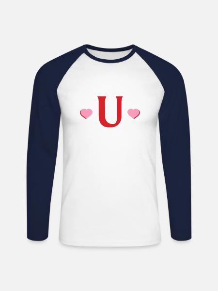 Letter u Red Hearts - Unisex Long Sleeve Baseball T-Shirt - white/navy