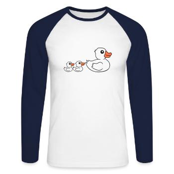 3 Ducks Family Mom Mom Two Kids Baby Dad - Unisex Long Sleeve Baseball T-Shirt - white/navy - Front - Nik (191cm)