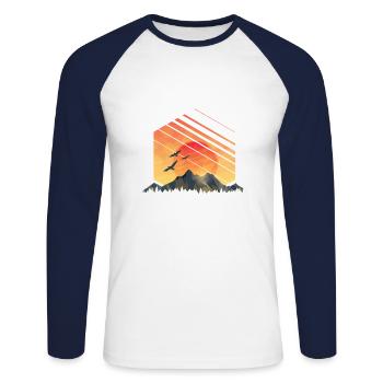 Coucher du soleil des montagnes - T-shirt baseball manches longues Homme - blanc/marine - Devant - Nik (191cm)