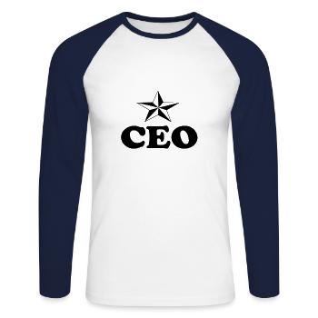 PDG - T-shirt baseball manches longues Homme - blanc/marine - Devant - Nik (191cm)