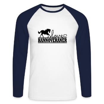 Pferd Hannoveraner - Unisex Baseballshirt langarm - Weiß/Navy - Vorne - Nik (191cm)
