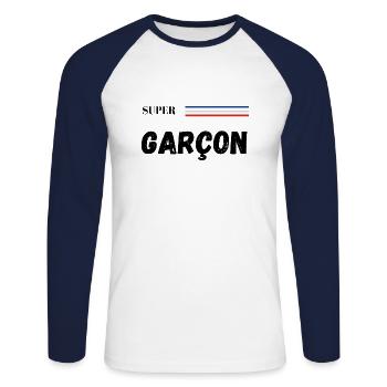 super garçon - t-shirt assorti - T-shirt baseball manches longues Homme - blanc/marine - Devant - Nik (191cm)