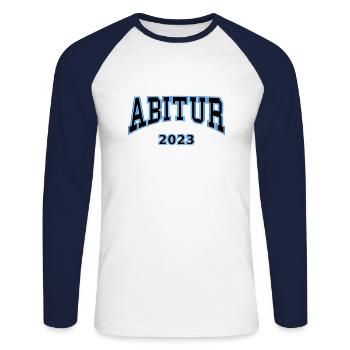 Abitur 2023 Abi 23 Abishirt Farbwechsel - Unisex Baseballshirt langarm - Weiß/Navy - Vorne - Nik (191cm)