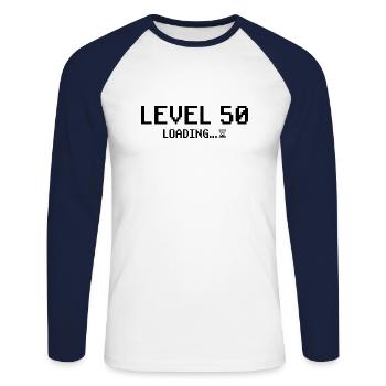 50th Birthday Level 50 Gift Gaming - Unisex Long Sleeve Baseball T-Shirt - white/navy - Front - Nik (191cm)