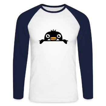 Little penguin peeking sweetly from behind wall child - Unisex Long Sleeve Baseball T-Shirt - white/navy - Front - Nik (191cm)
