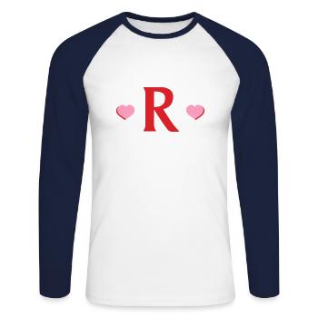 Buchstabe r rote Herzen - Unisex Baseballshirt langarm - Weiß/Navy - Vorne - Nik (191cm)