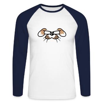 Hund Hase Tier guckt böse wütend ernst aggressiv - Unisex Baseballshirt langarm - Weiß/Navy - Vorne - Nik (191cm)
