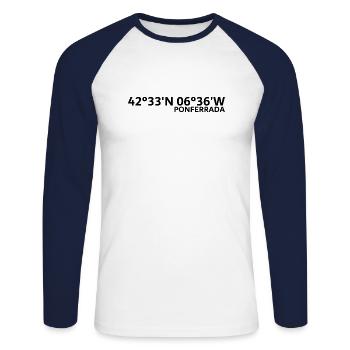Ponferrada Koordinaten - Unisex Baseballshirt langarm - Weiß/Navy - Vorne - Nik (191cm)