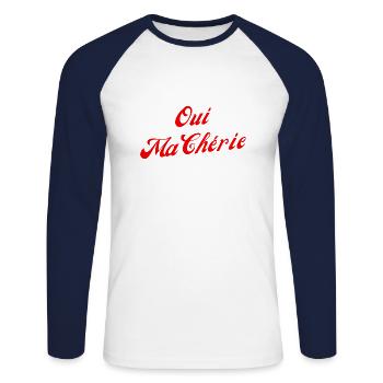 Oui ma chérie - T-shirt baseball manches longues Homme - blanc/marine - Devant - Nik (191cm)