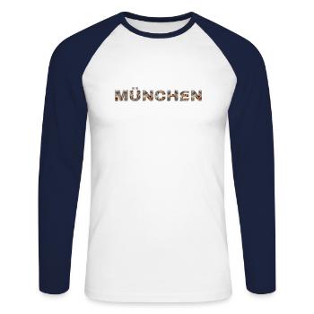 München Hund - Unisex Baseballshirt langarm - Weiß/Navy - Vorne - Nik (191cm)