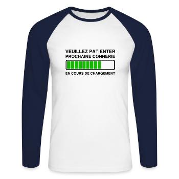 Veuillez Patienter Prochaine connerie en cours - T-shirt baseball manches longues Homme - blanc/marine - Devant - Nik (191cm)
