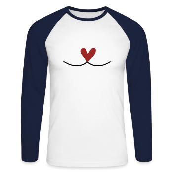 Ligne de connexion du cœur - T-shirt baseball manches longues Homme - blanc/marine - Devant - Nik (191cm)