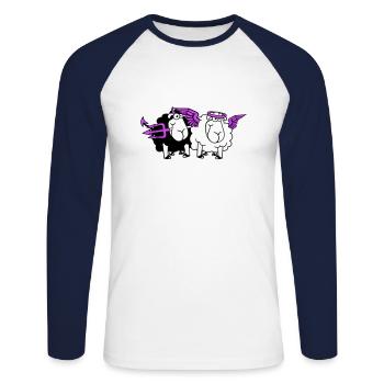 2 Sheep Angel Devil Satan Hell Evil Heaven Good - Unisex Long Sleeve Baseball T-Shirt - white/navy - Front - Nik (191cm)