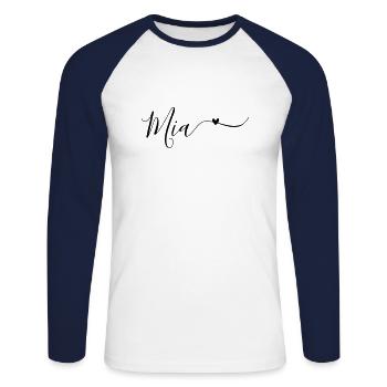 Mia Name First Name Decorative - Unisex Long Sleeve Baseball T-Shirt - white/navy - Front - Nik (191cm)