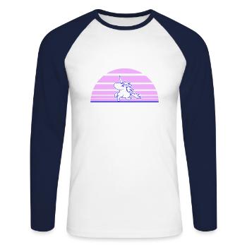 Unicorn Jumping Sun Stripe Rides Sweet Gallop - Unisex Long Sleeve Baseball T-Shirt - white/navy - Front - Nik (191cm)