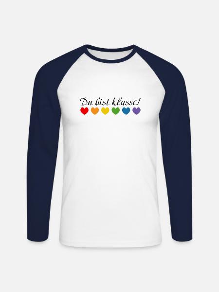 Regenbogenherzchen du bist klasse - Unisex Baseballshirt langarm - Weiß/Navy