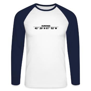 Coordonnées d’Ourense - T-shirt baseball manches longues Homme - blanc/marine - Devant - Nik (191cm)