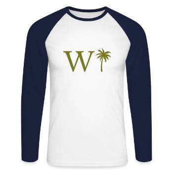 Lettre w vert Palm - T-shirt baseball manches longues Homme - blanc/marine - Devant - Nik (191cm)