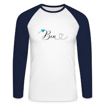 Ben Name Vorname Kalligrafieherz - Unisex Baseballshirt langarm - Weiß/Navy - Vorne - Nik (191cm)