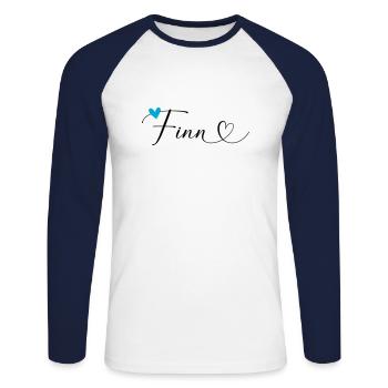 Finn Name Vorname Kalligrafieherz - Unisex Baseballshirt langarm - Weiß/Navy - Vorne - Nik (191cm)