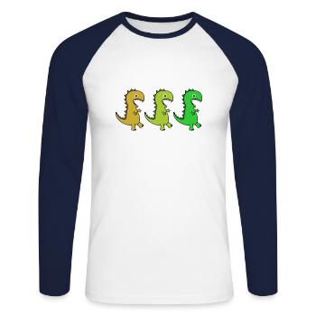 Illustration of three funny, cute dinosaurs - Unisex Long Sleeve Baseball T-Shirt - white/navy - Front - Nik (191cm)