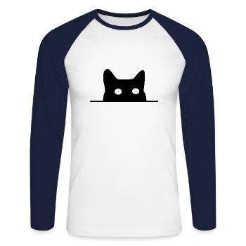 cat - Unisex Long Sleeve Baseball T-Shirt - white/navy - Front - Nik (191cm)