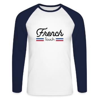 French Touch ! - T-shirt baseball manches longues Homme - blanc/marine - Devant - Nik (191cm)