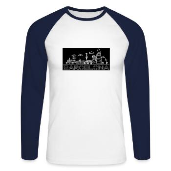 Barcelone - avec skyline - T-shirt baseball manches longues Homme - blanc/marine - Devant - Nik (191cm)