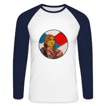 NATIVE AMERICAN - Unisex Long Sleeve Baseball T-Shirt - white/navy - Front - Nik (191cm)