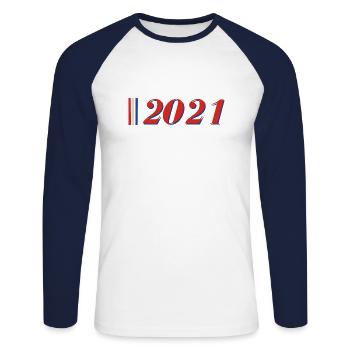 Year 2021 - Unisex Long Sleeve Baseball T-Shirt - white/navy - Front - Nik (191cm)
