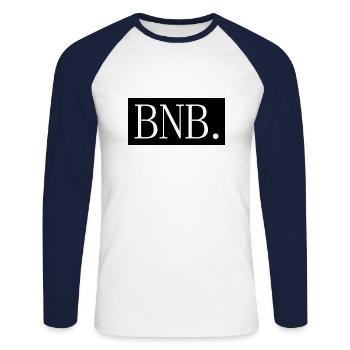 [HD] BNB - T-shirt baseball manches longues Homme - blanc/marine - Devant - Nik (191cm)