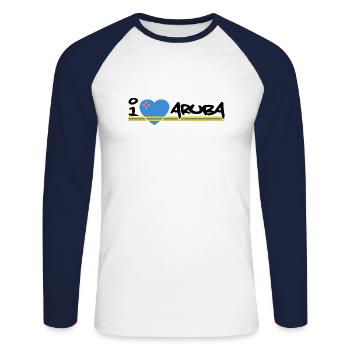 I love Aruba - Dutch Caribbean - Oranjestad - Unisex Long Sleeve Baseball T-Shirt - white/navy - Front - Nik (191cm)