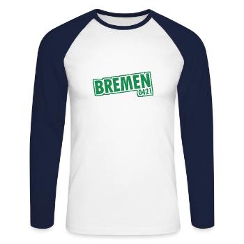 Bremen - 0421 - Vorwahl - Unisex Baseballshirt langarm - Weiß/Navy - Vorne - Nik (191cm)