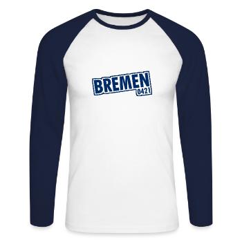 Bremen - 0421 - Area Code - Unisex Long Sleeve Baseball T-Shirt - white/navy - Front - Nik (191cm)