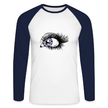 PiexSu - Eye on you - Unisex Long Sleeve Baseball T-Shirt - white/navy - Front - Nik (191cm)