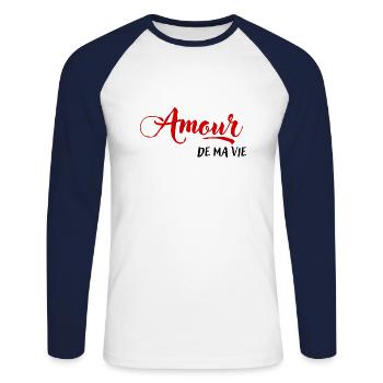Amour de ma vie - T-shirt baseball manches longues Homme - blanc/marine - Devant - Nik (191cm)