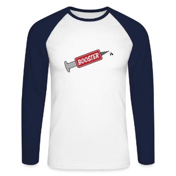 Rappel de vaccin à seringue - T-shirt baseball manches longues Homme - blanc/marine - Devant - Nik (191cm)