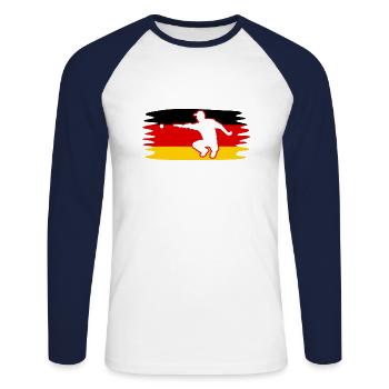 Deutschland Fahne Boule Spieler Pétanque - Unisex Baseballshirt langarm - Weiß/Navy - Vorne - Nik (191cm)