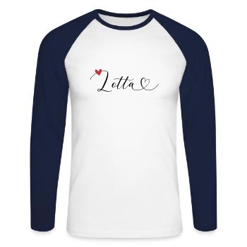 Lotta Name Vorname Kalligrafieherz - Unisex Baseballshirt langarm - Weiß/Navy - Vorne - Nik (191cm)