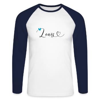 Louis Surname First name Calligraphy Heart - Unisex Long Sleeve Baseball T-Shirt - white/navy - Front - Nik (191cm)